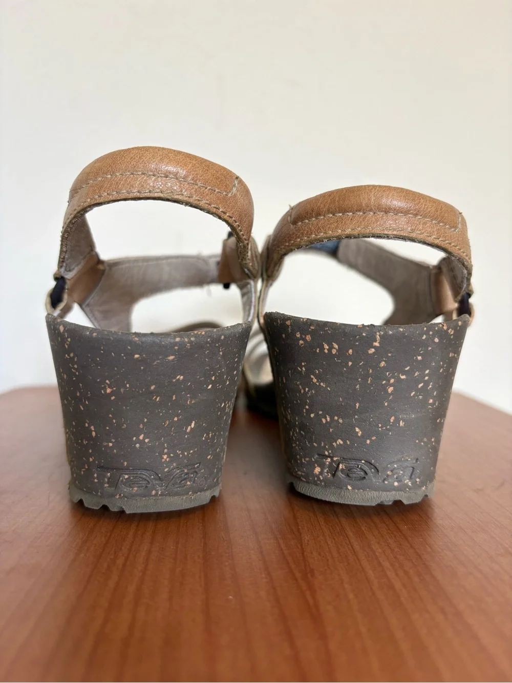 Teva Cabrillo Cross Strap Tan Leather Wedge Sandals US Size 11
